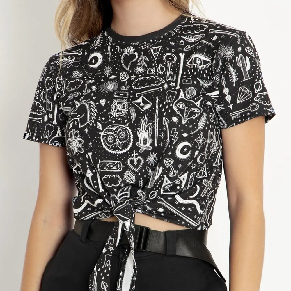 Black Milk Creepy Cute Tie Front Tee